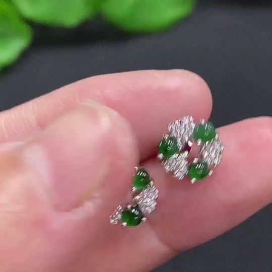 F34962303 Jadeite Cabochon Stud Earrings Non-Gold Setting Total Weight Approx.1.4g