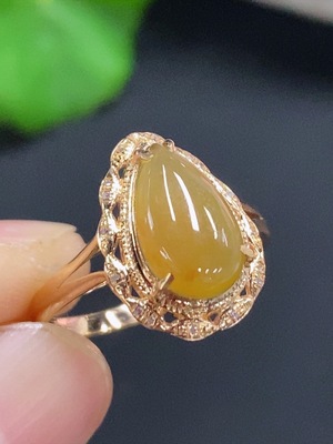 F28192095 Jadeite Water Drop Inlaid Ring 18k Gold Setting Size 14.5 Total Weight Approx. 1.83g Color Origin Undetermined With Diamond Accents