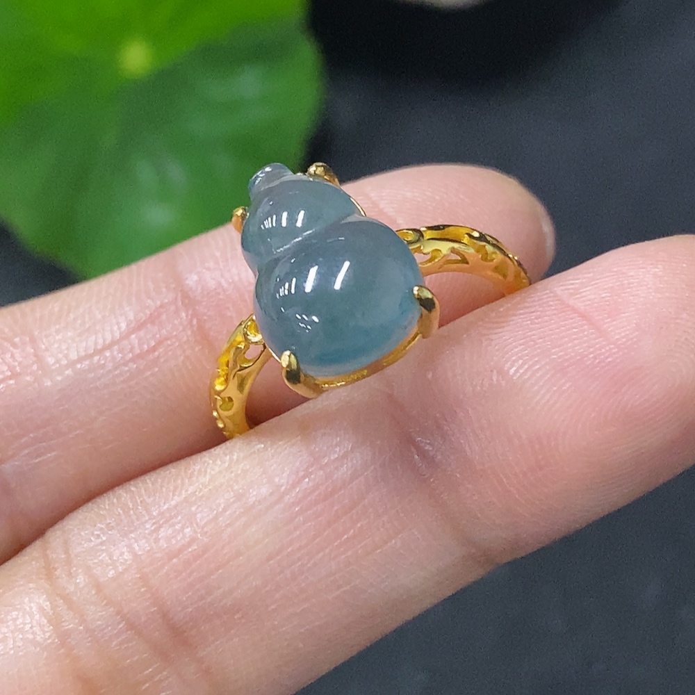 F35115885 Jadeite gourd inlaid ring Non-gold inlaid Adjustable size Total weight about 2.43g