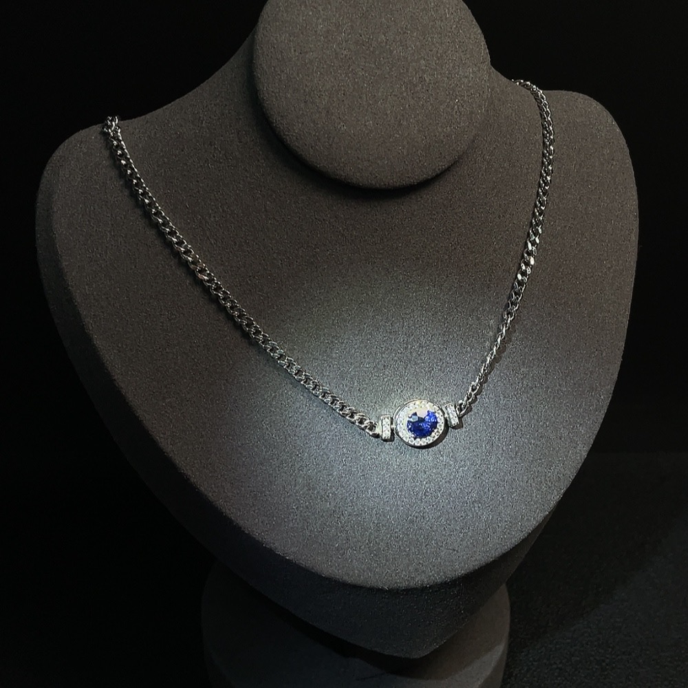 C25845758 Sapphire Inlaid Necklace, Non-Gold Inlaid Chain Body, Total Weight Including Chain Approximately 10.18g