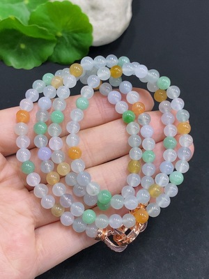 F32808266 Jadeite Bead Necklace Non-Gold Setting Total Weight Approx. 36.7g Size Around 5.2mm Color Origin Undetermined