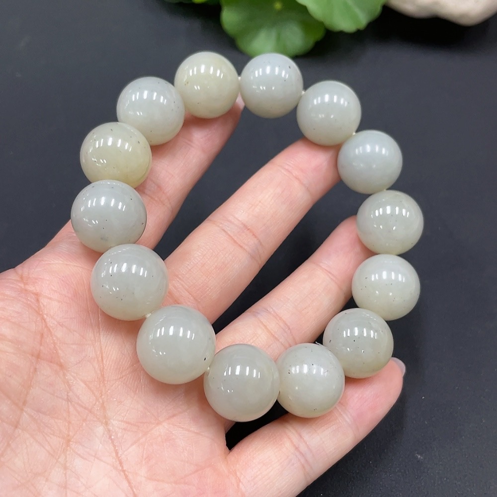 H19081307 Hetian Jade Bracelet, Approx. 16mm Beads, Total Weight Approx. 92.19g