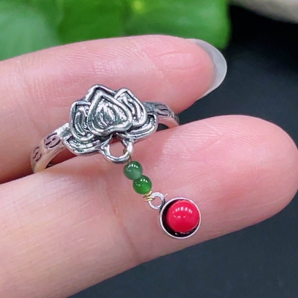 F22524849 Jadeite inlaid ring, non-gold inlaid, adjustable, total weight 2.707g