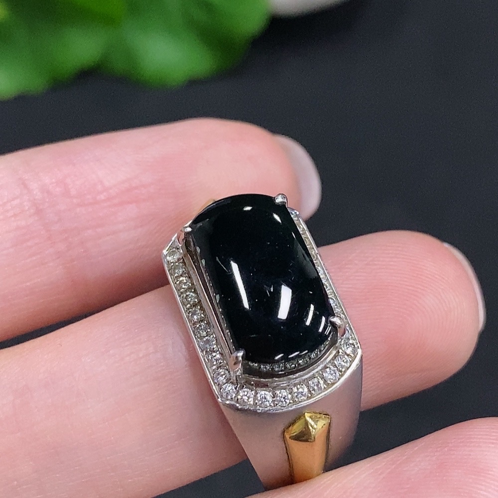 F34003382 Jadeite Cabochon Ring 18k Gold Total Weight Approx.10g Size 20 With Diamond Accents