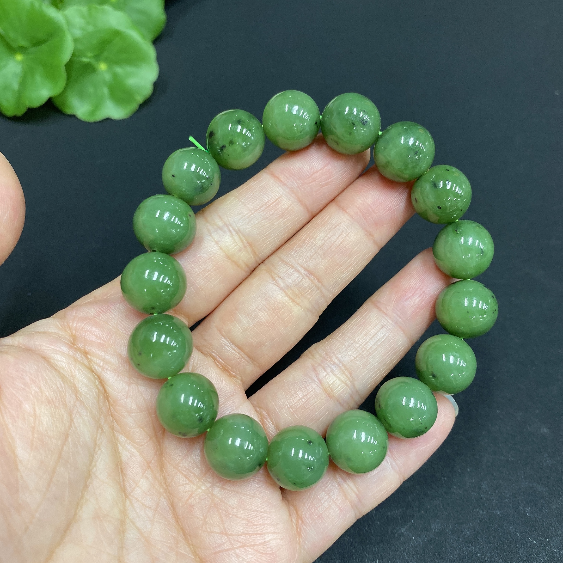 H33846055 Hetian Jade Bead Bracelet, Approx. 11.7mm, Total Weight Approx. 45.1g