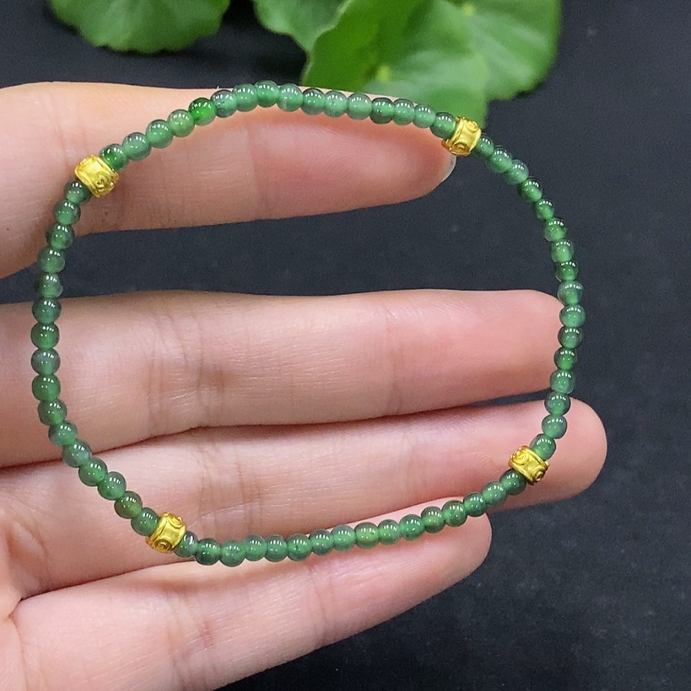 F33896227 Jadeite Bracelet Approx. 3mm Beads Total Weight Approx. 3.54g Non-Gold Inlaid