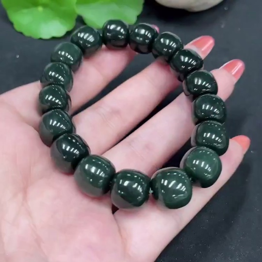 H35112327 Hetian Jade Bracelet, approx. 11.8mm beads, total weight approx. 50.4g