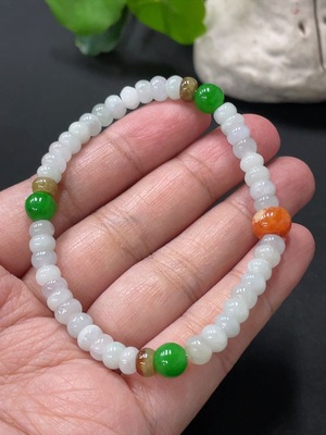 F34978904 Jadeite bracelet total weight approx. 12.35g non-A green beads undetermined color origin of yellow parts