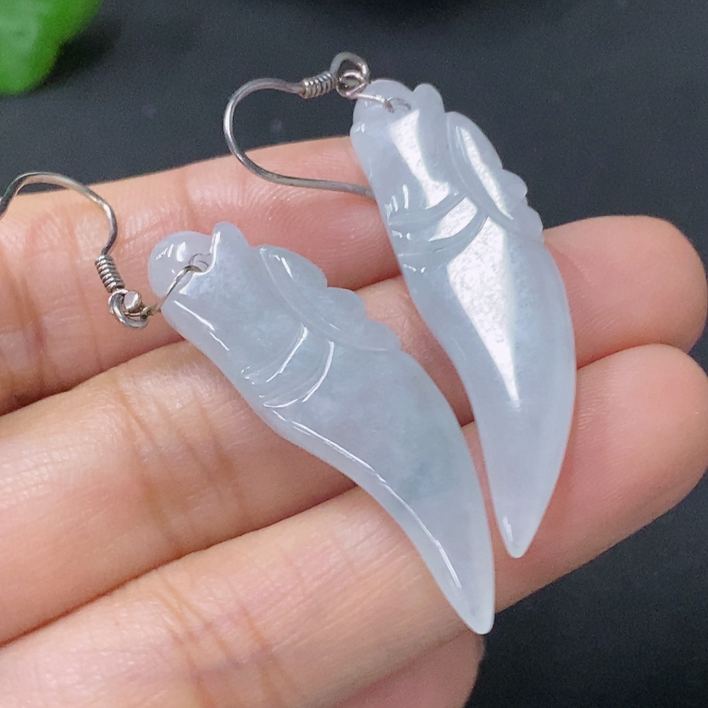 F35116890 Jadeite Inlaid Earrings Non-Gold Total Weight Approx. 8.68g