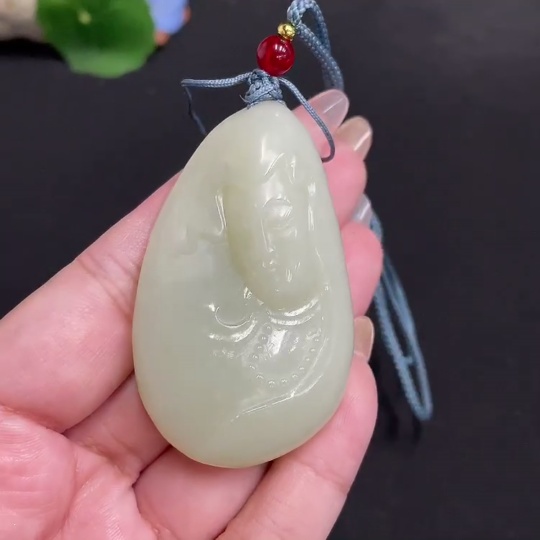 H32698548 Hetian Jade Pendant Guanyin Total Weight Approx. [with rope] 49.2g
