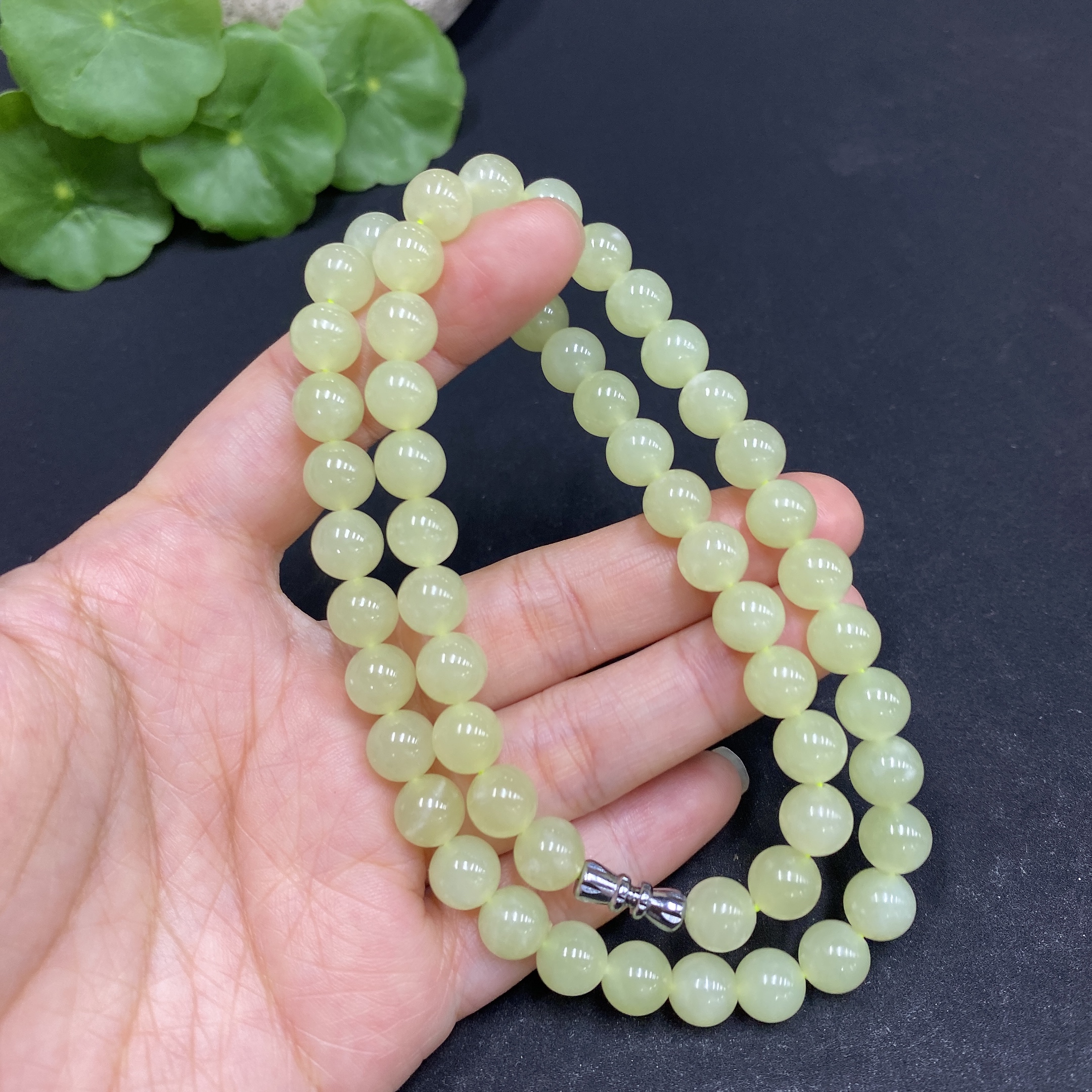 H33878353 Hetian Jade Bead Necklace Approx. 7.7mm Total Weight Approx. 43.7g