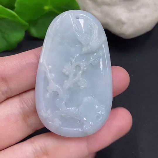 F35106301 Jadeite Magpie on the Plum Blossom Pendant with a total weight of approximately 24.1 grams