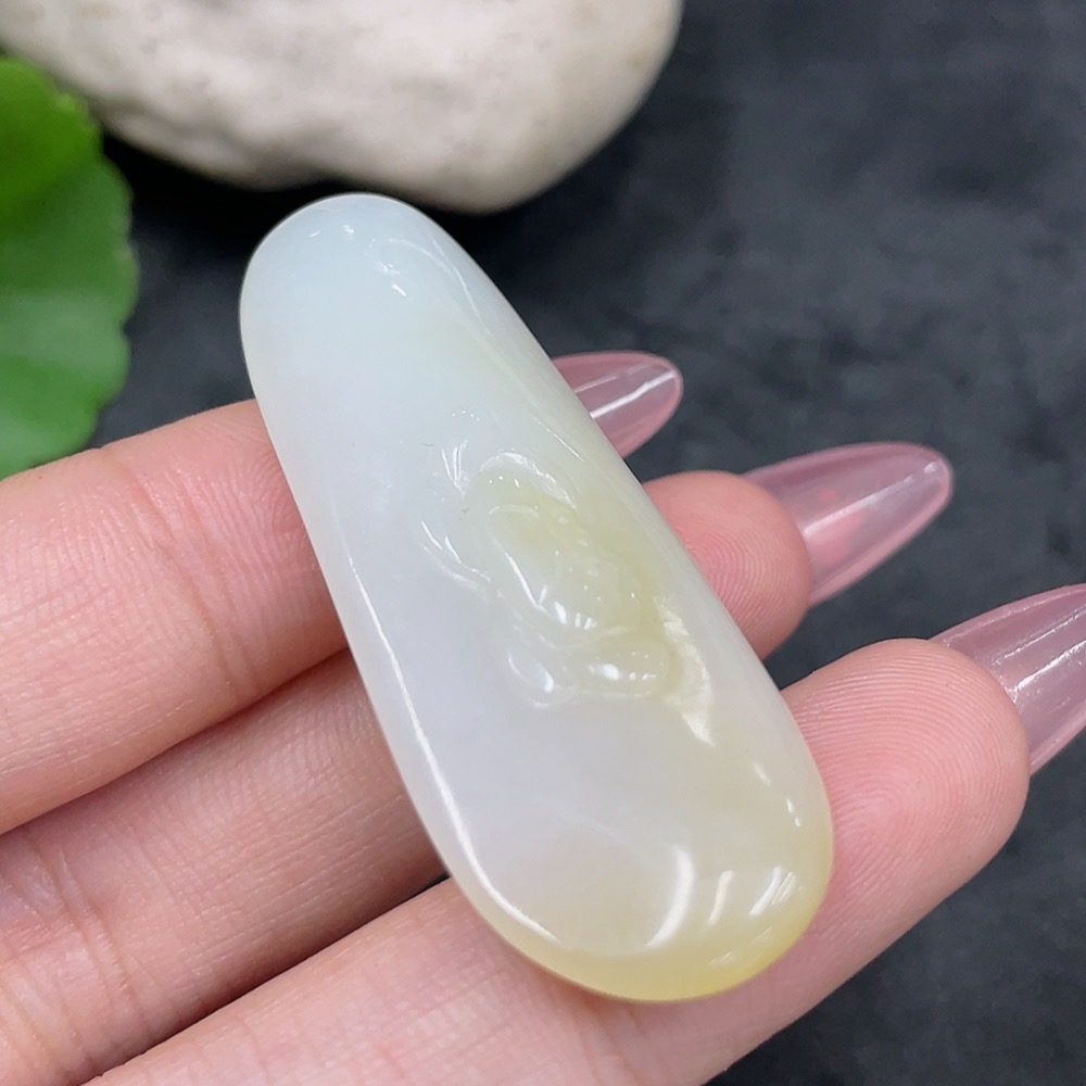 H32823880 Hetian Jade Pendant Lotus Total Weight Approx. 9g