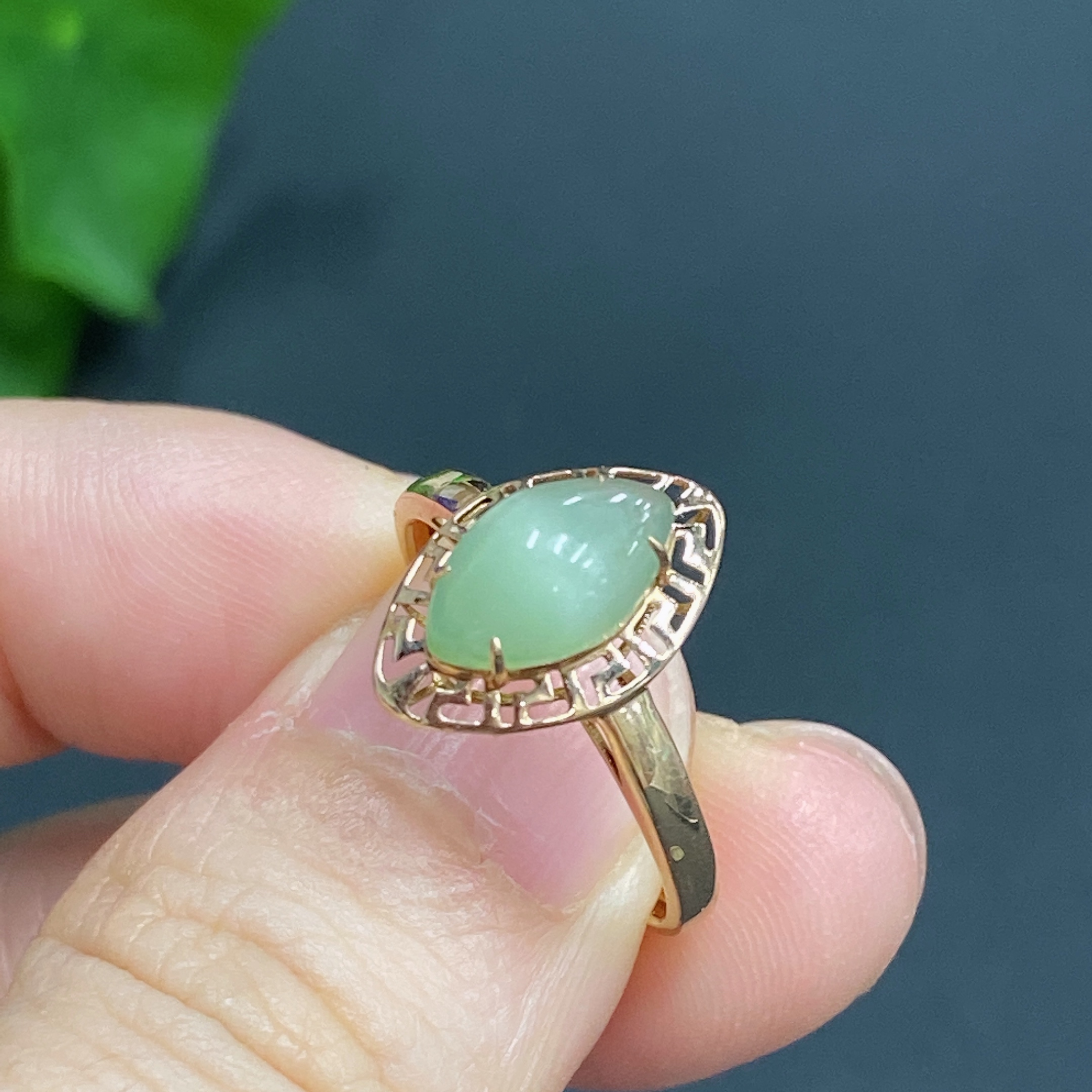 H20214754 Hetian Jade Inlaid Ring, 18k Gold, Size 14, Total Weight Approx. 0.8g