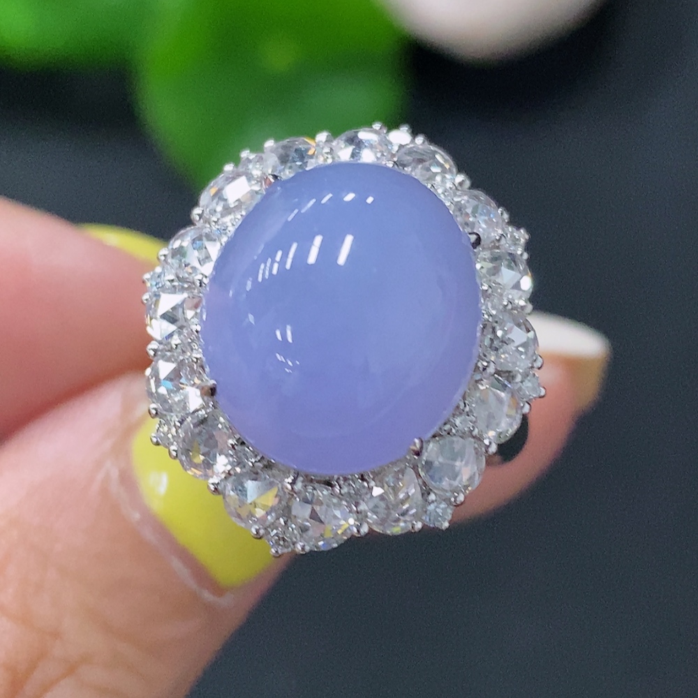 F28252590 Jadeite Inlaid Ring 18k with Diamond Size 14 Total Weight Approx. 7.35g