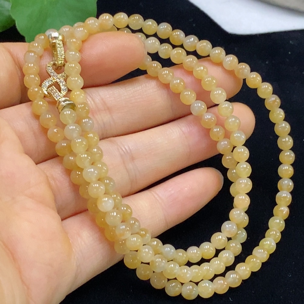 F34024091 Jadeite Bead Necklace Approx. 4.2mm Total Weight Approx. 22.95g Yellow Part Color Origin Undetermined Non-Gold