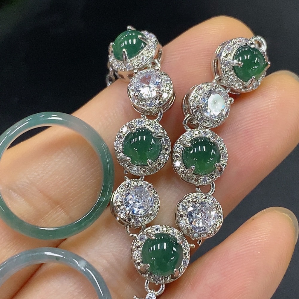 F22479133 Jadeite inlaid necklace + ring non-gold inlaid