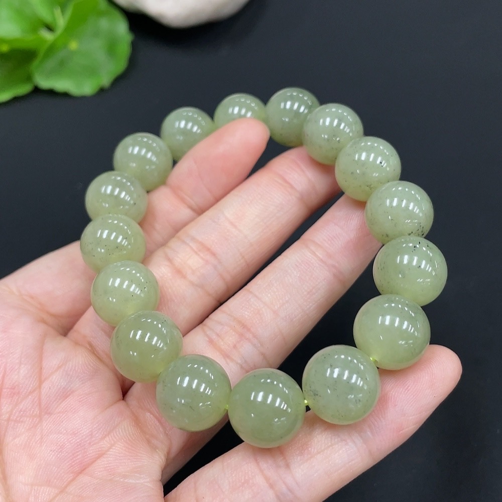 H27140261 Hetian Jade Bead Bracelet, approx. 12mm, total weight about 44.6g