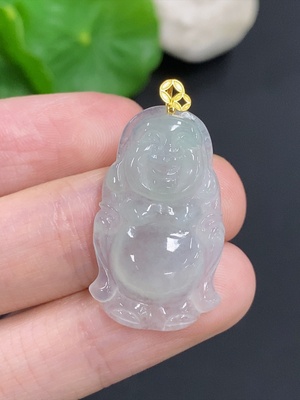 F46533981 翡翠佛公挂件 扣头18K金 货品总重约4.2克