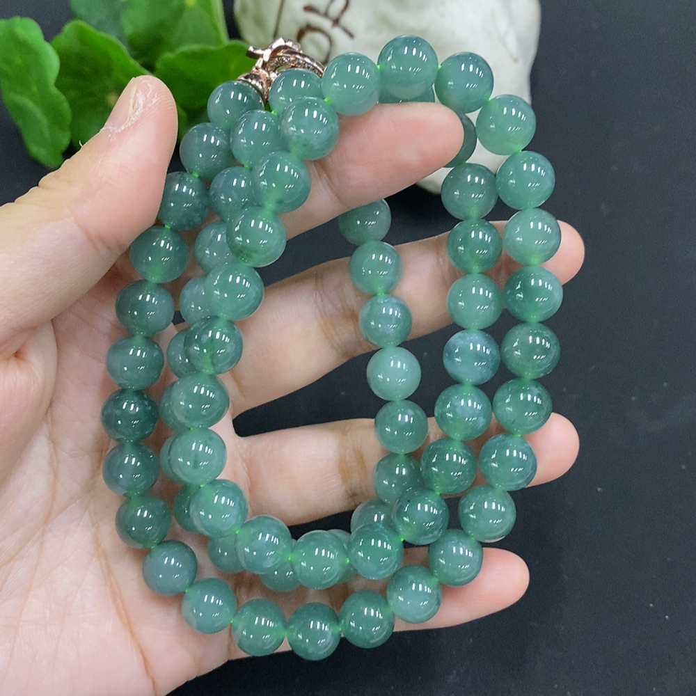 F35127340 Jadeite Beads Necklace Approx. 9.3mm Non-Gold Total Weight Approx. 108g