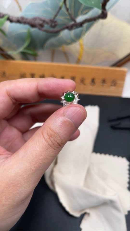 F34034300 Jadeite Cabochon Non-Gold Inlaid Total Weight Approx. 12.4g