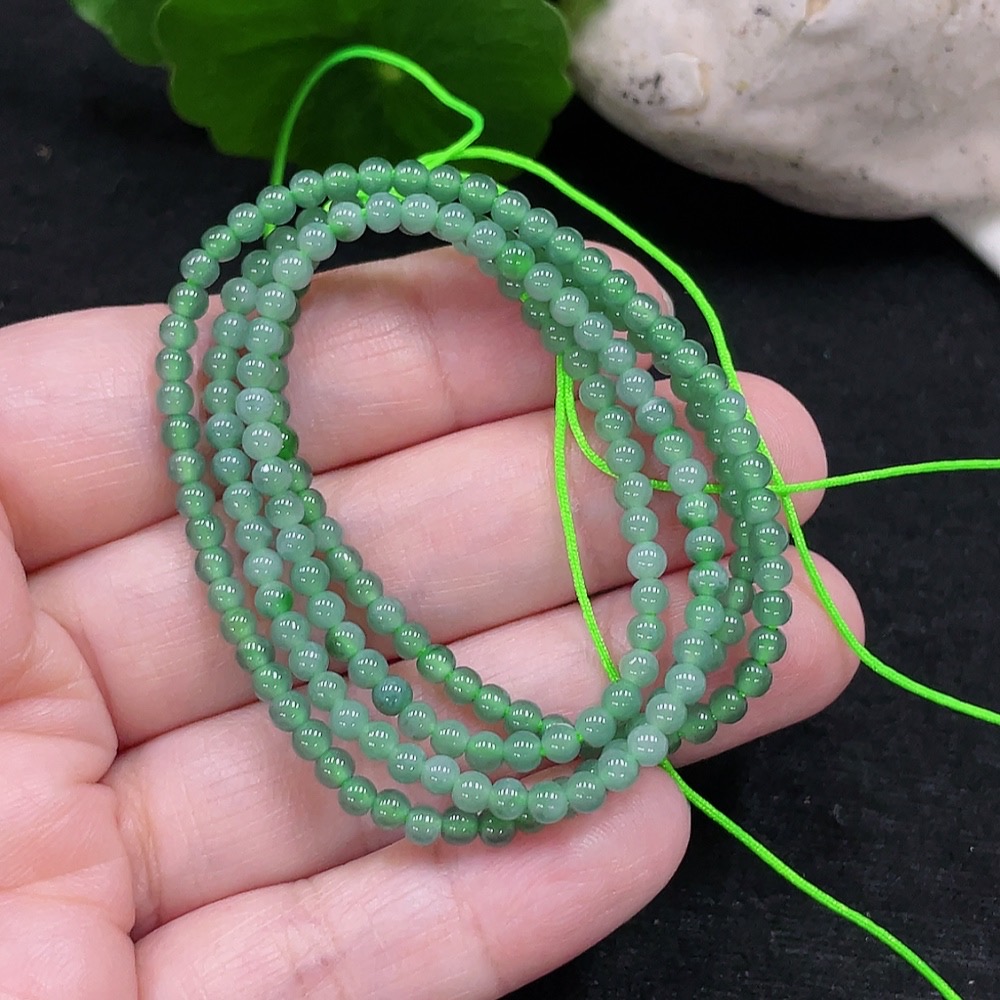 F33827644 Jadeite Bead Necklace Approximately 3mm Total Weight About 7.8g