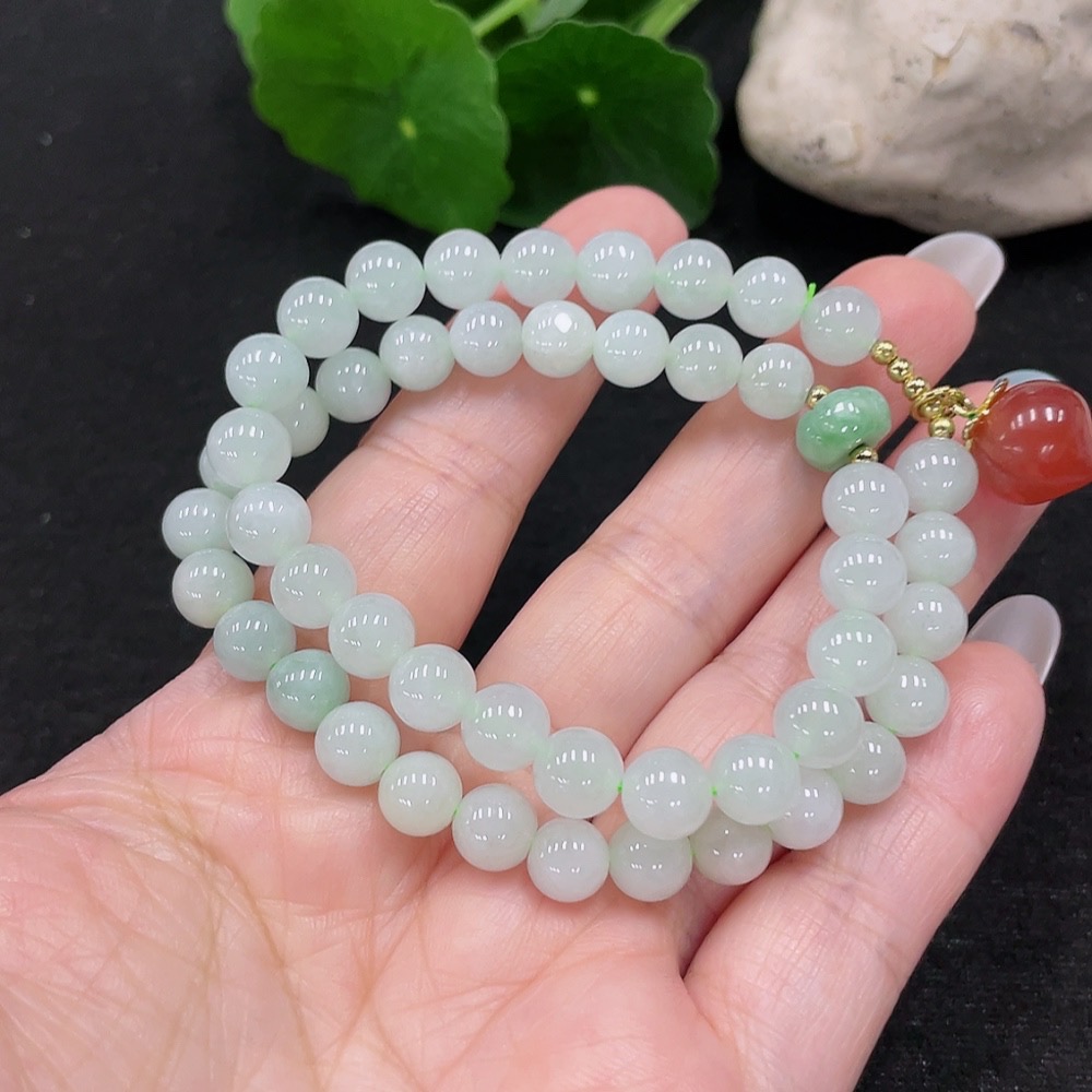 F33899392 Jadeite Bead Necklace Approx. 7.3mm Total Weight Approx. 32.8g (Non-Gold Setting) (Matching Beads Non-A)