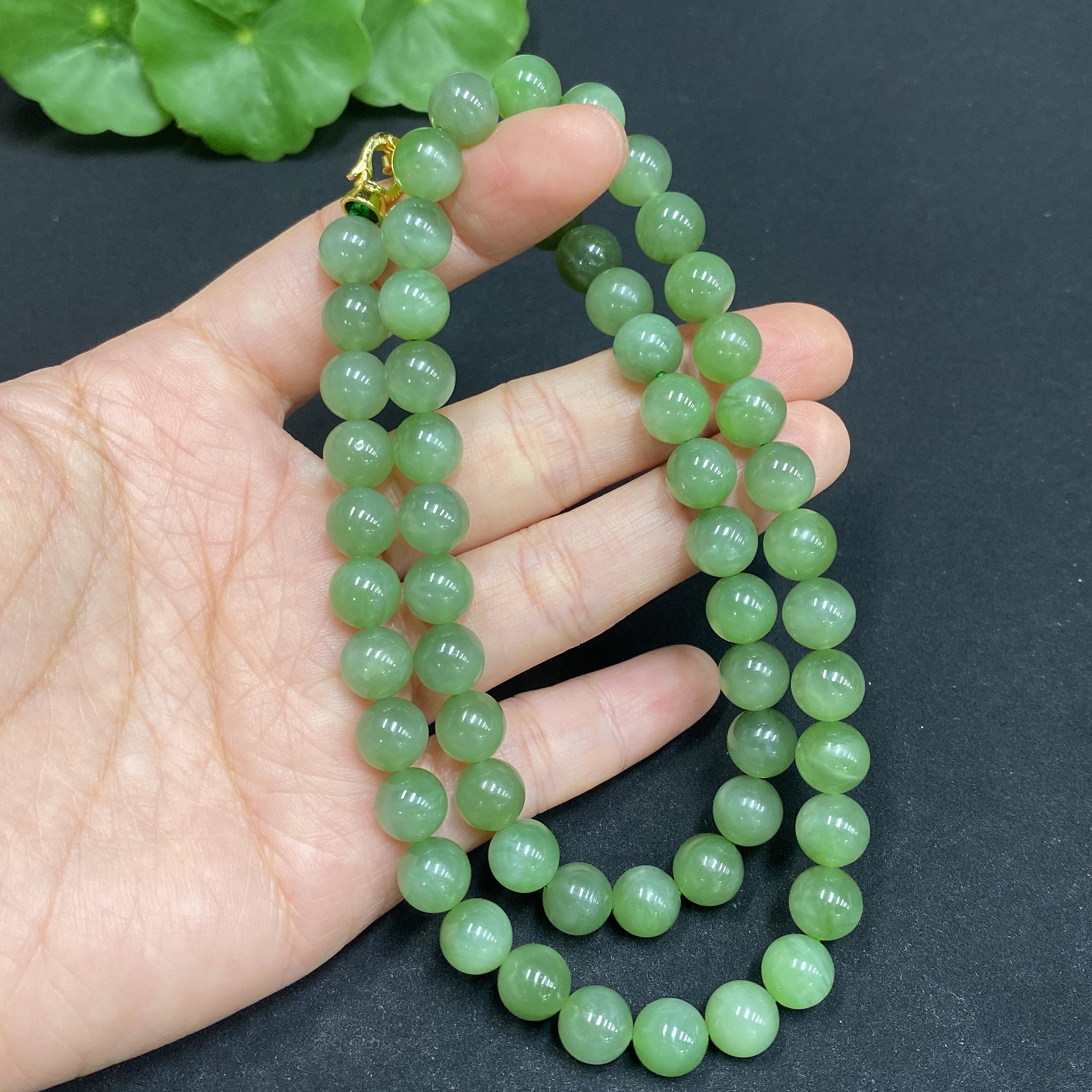 H32796392 Hetian Jade Bead Necklace Approx. 7.8mm Non-Gold-Inlaid Total Weight Approx. 47.3g