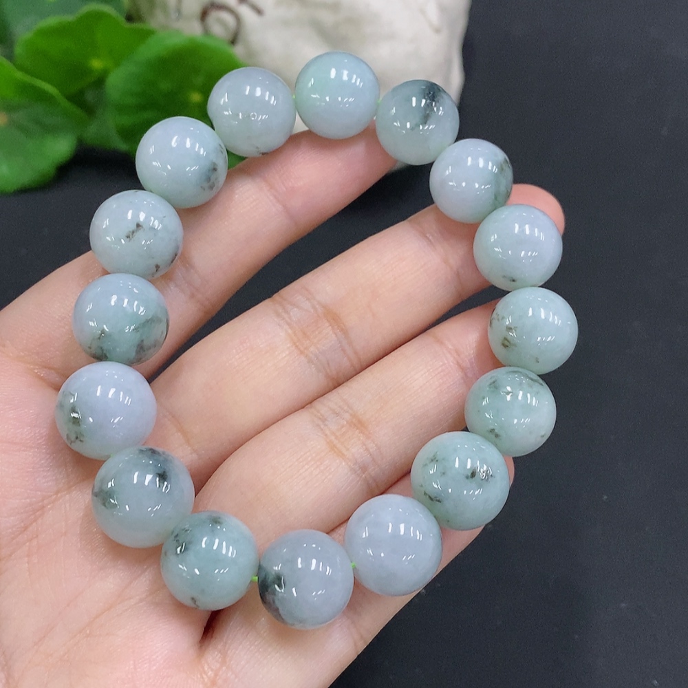 F34000915 Jadeite Bead Necklace Approx. 12.5mm Total Weight Approx. 61.6g (Including Other Mineral Components)