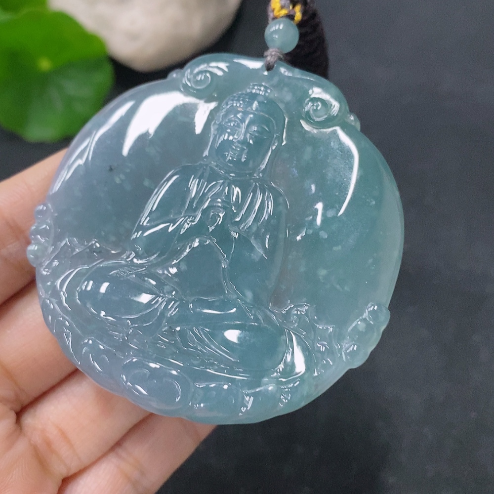 F35117681 Jadeite Pendant Buddha Amulet Total Weight Approx. 31.38g Including Rope
