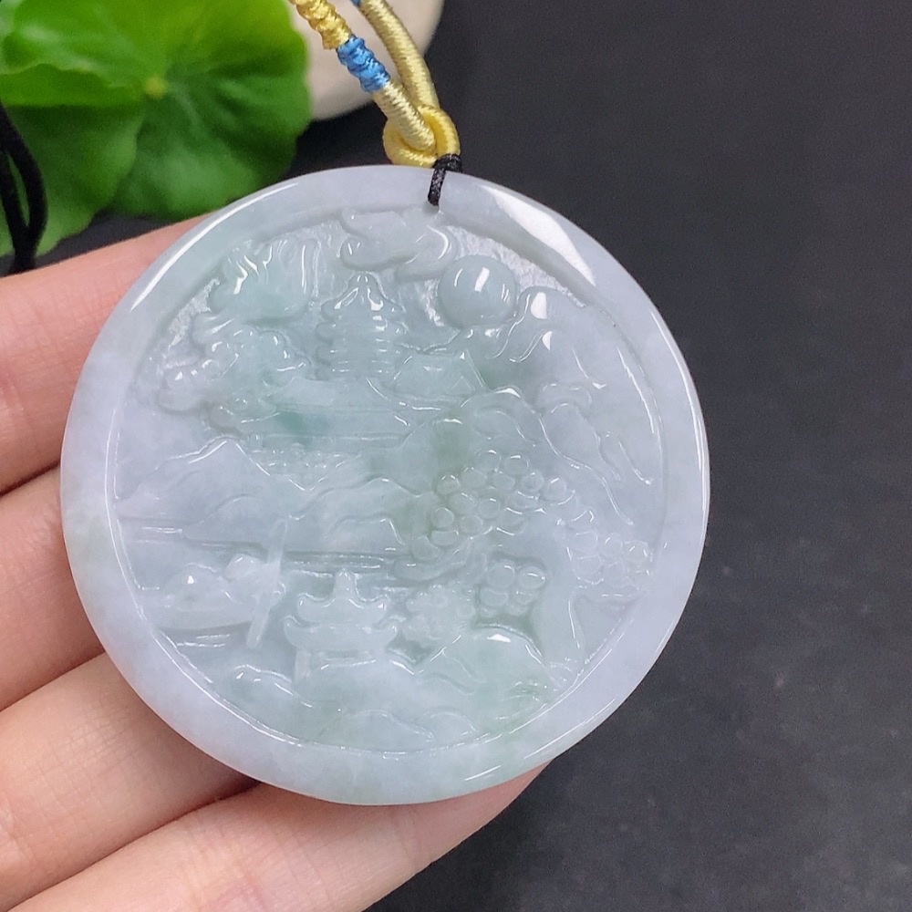 F34035503 Jadeite Landscape Pendant, Total Weight Approximately 70.8g (Including Rope)