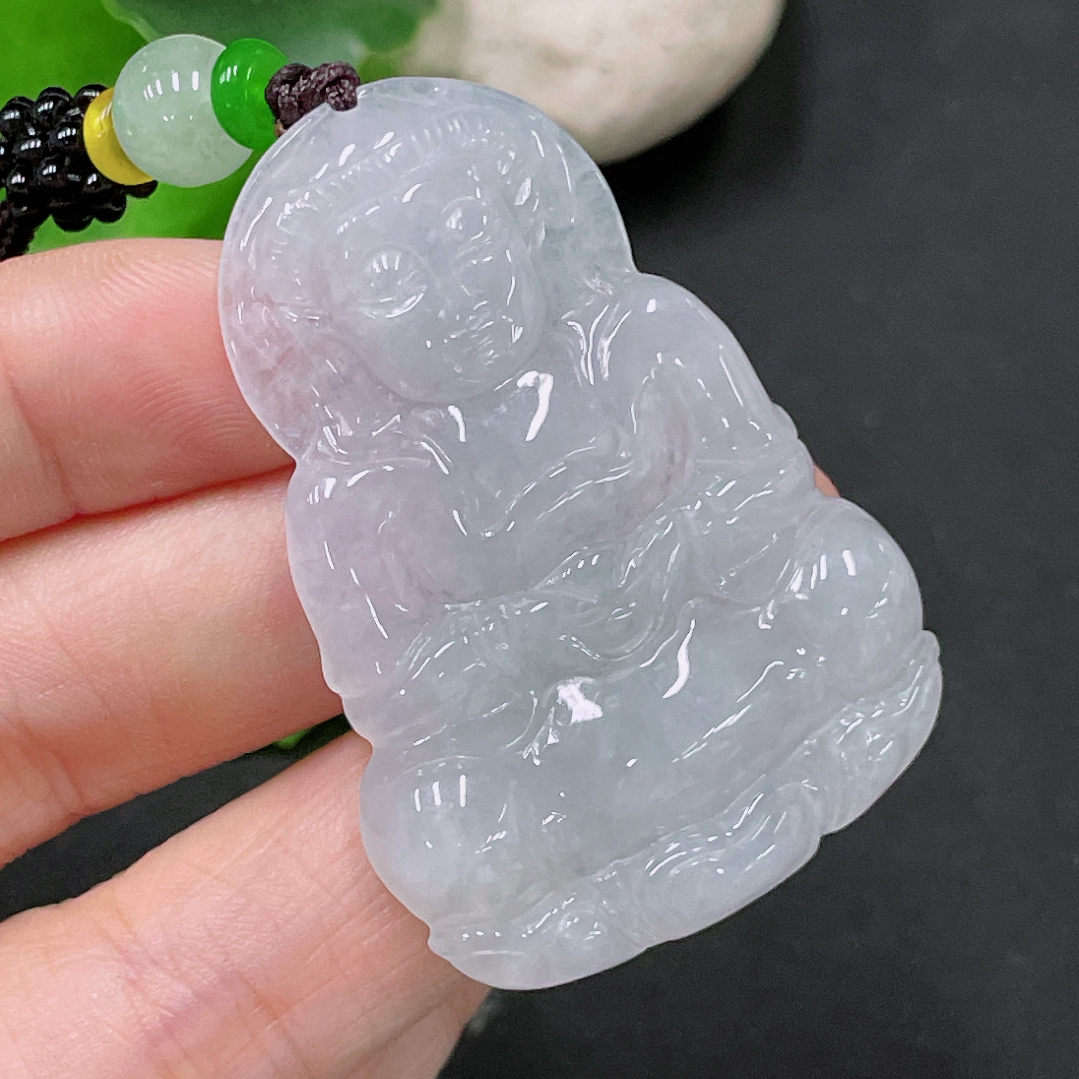 F33893534 Jadeite Guanyin Pendant, Total Weight Approx. 19.7g (Including Rope Weight)