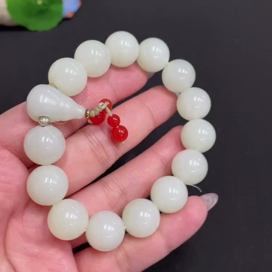 H33881630 Hetian Jade Bracelet, Approx. 13.7mm, Total Weight Approx. 63.8g, Contains Other Mineral Components, Beads Not Hetian Jade