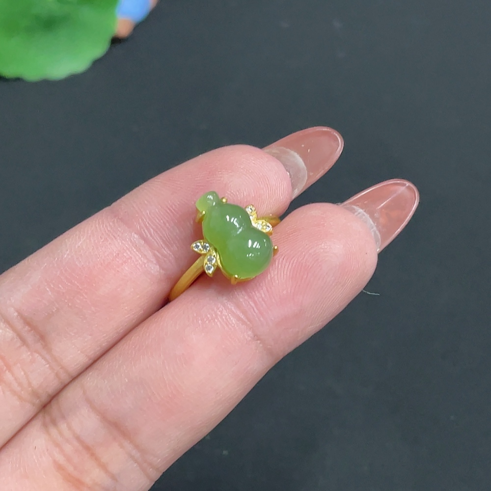 H35099951 Hetian Jade Jasper Inlaid Adjustable Ring