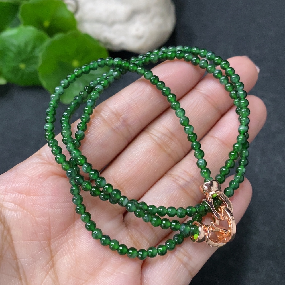 F34030536 Jadeite Bead Necklace Approx. 3mm Non-Gold Total Weight Approx. 9.82g