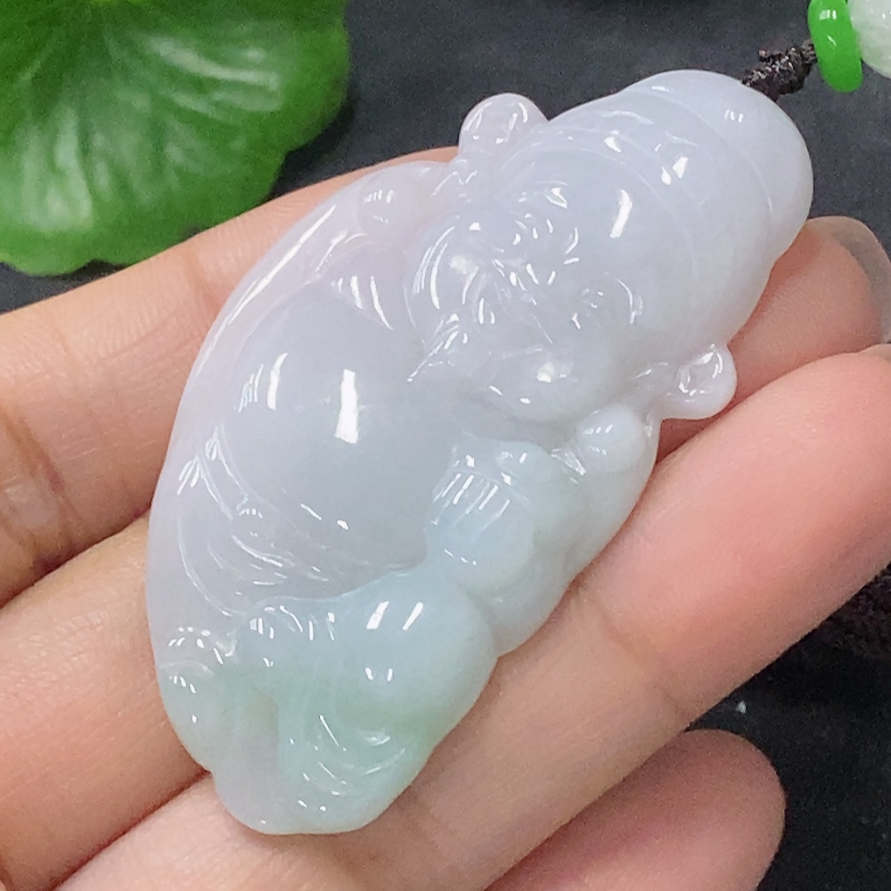 F34041898 Jadeite Pendant of God of Wealth Total Weight Approx. 16.7g Including Rope Non-A Grade Beads