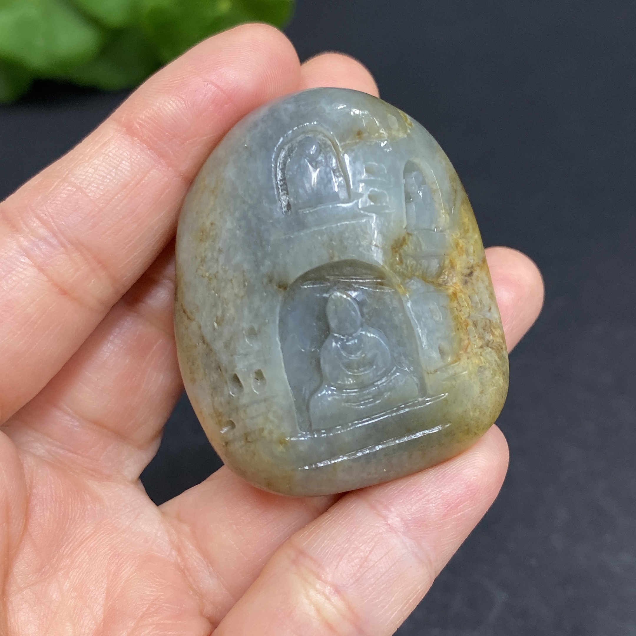 H29375711 Hetian Jade Pendant - Ten Thousand Buddha Grotto - Undetermined Skin Color Origin - Contains Other Mineral Components - Total Weight Approximately 54.2g