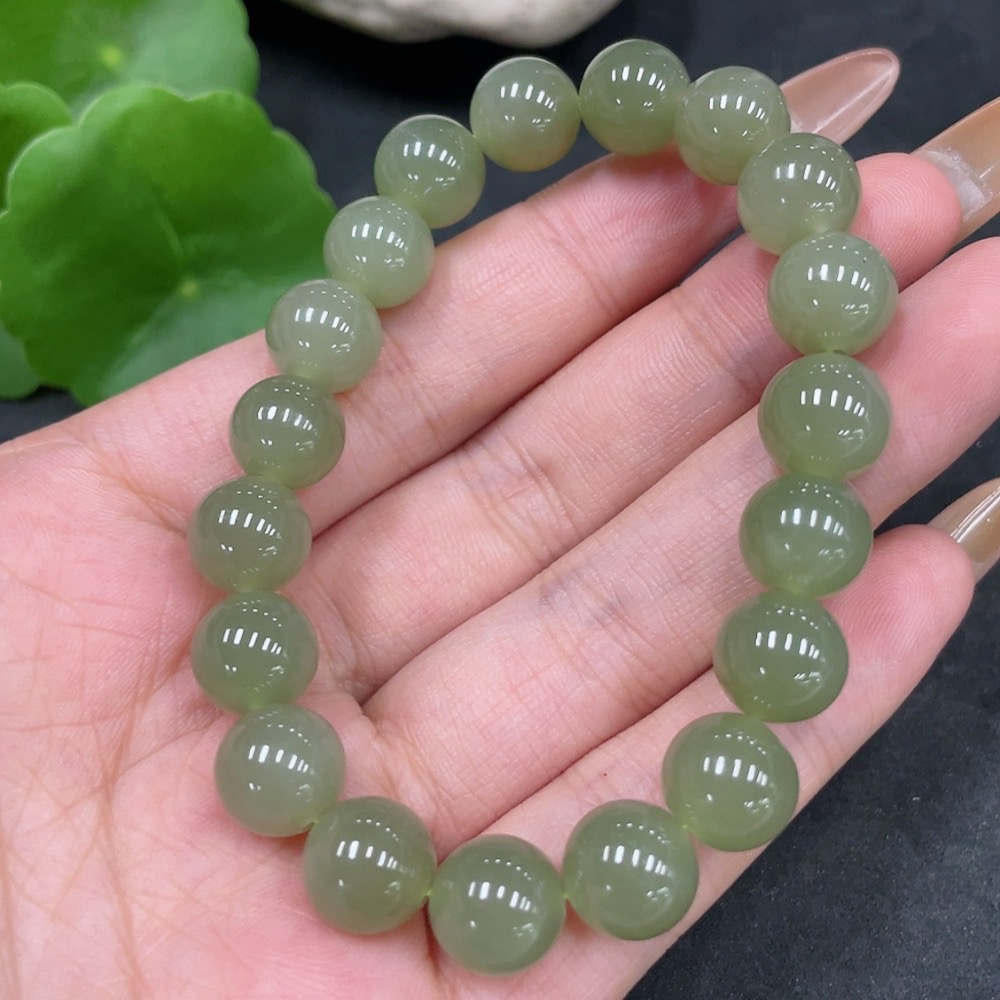 H32776950 Hetian Jade Bracelet, Approx. 9.7mm Beads, Total Weight About 29.6g