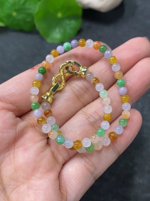 F34031117 Jadeite Beads Bracelet Approx.3.5mm Total Weight 6g Non-Gold Clasp Undetermined Yellow Bead Color Origin