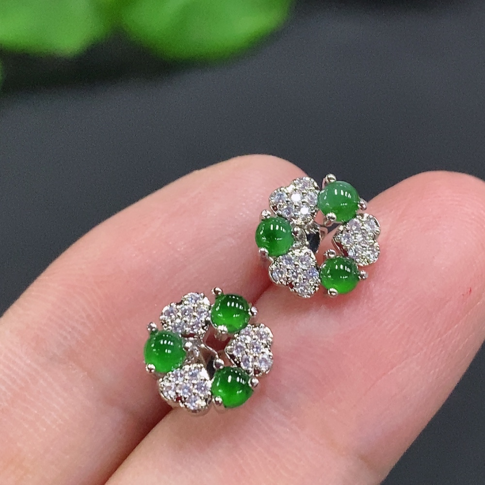 F34962303 Jadeite Cabochon Stud Earrings Non-Gold Setting Total Weight Approx.1.4g