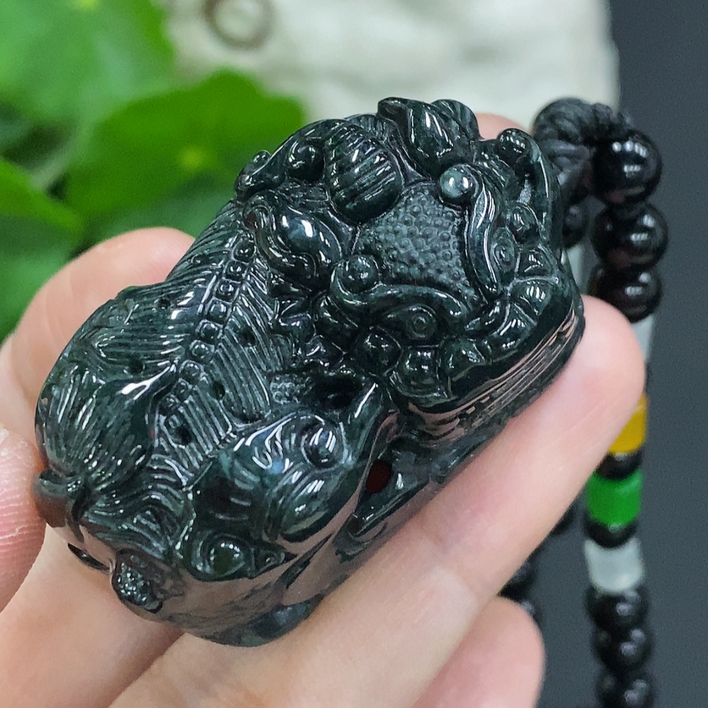 F34069836 Jadeite Pixiu Pendant Total Weight with Chain Approx. 77.3g (Non-A Chain) (Containing Other Mineral Components)