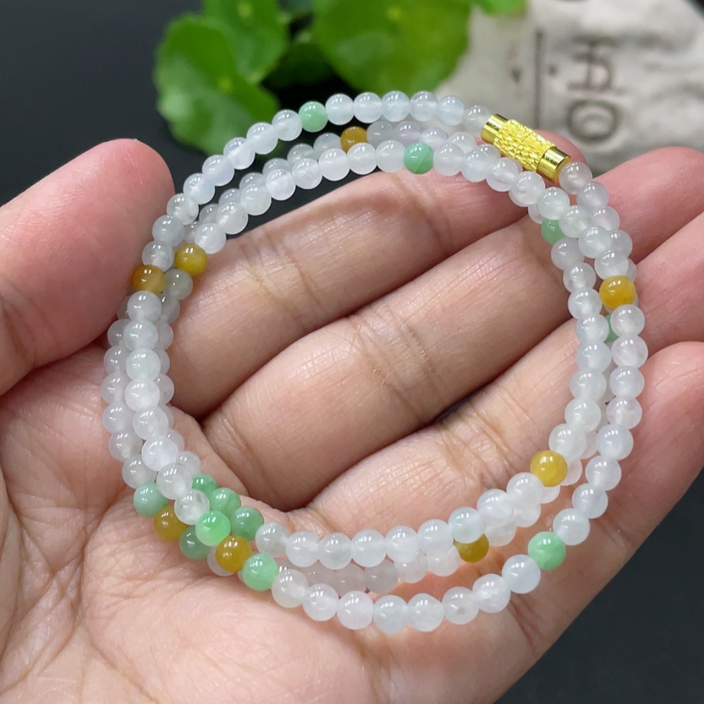 F35080799 Jadeite Beaded Necklace Approx. 3.8mm Non-Gold Clasp Total Weight About 13.6g