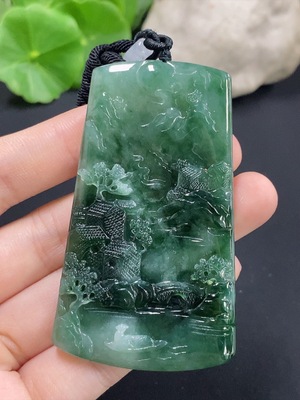 F46573018 翡翠山水挂件 货品总重约34.43g