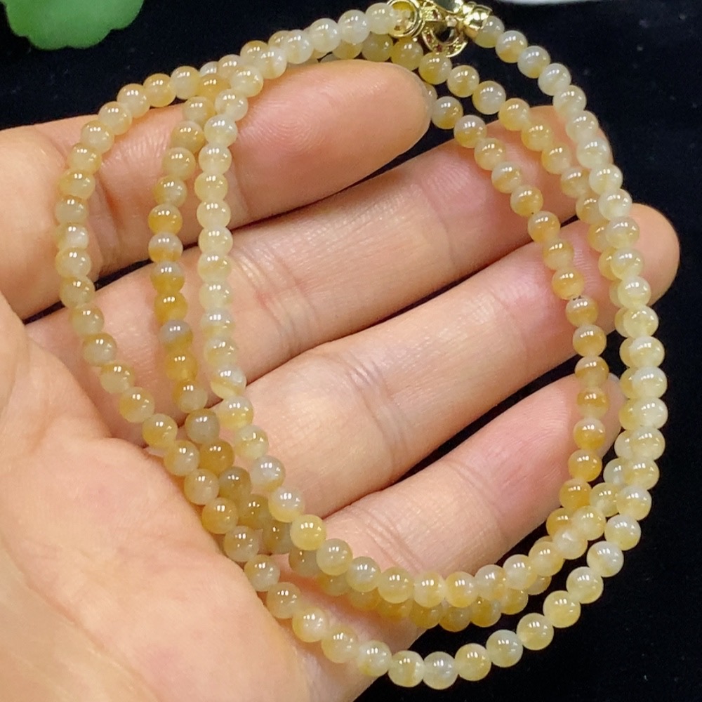 F34024090 Jadeite bead necklace, approximately 3.5mm, total weight about 14.77g, yellow part color origin undetermined