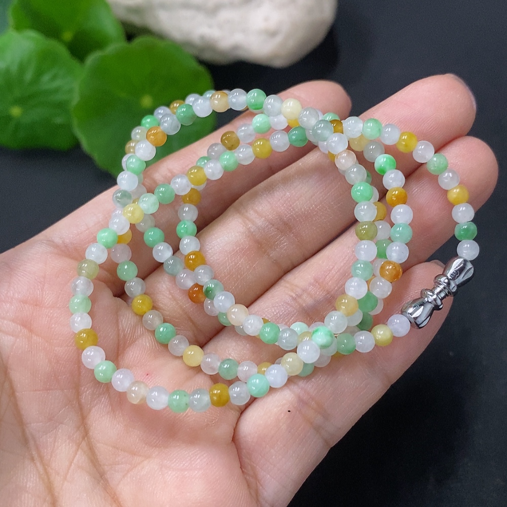 F35089173 Jadeite Bead Necklace Approx. 3.5mm Non-Gold Total Weight Approx. 11.58g