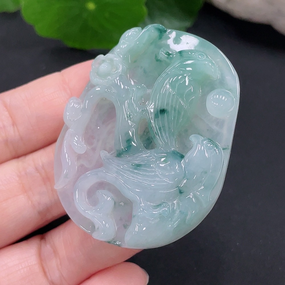 F28287594 Jadeite flower and bird pendant plaque, total weight approximately 22.5 grams