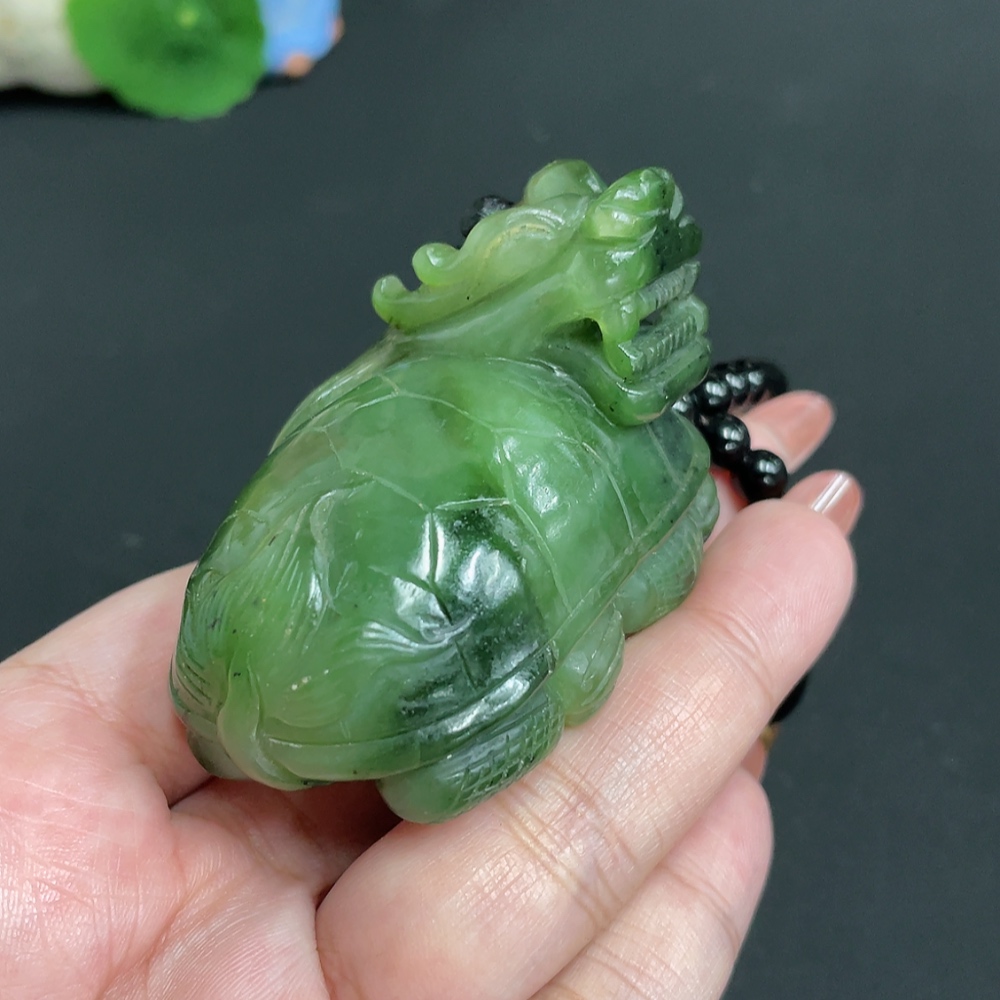 H35101456 Hetian Jade Handheld Ornament Dragon Turtle