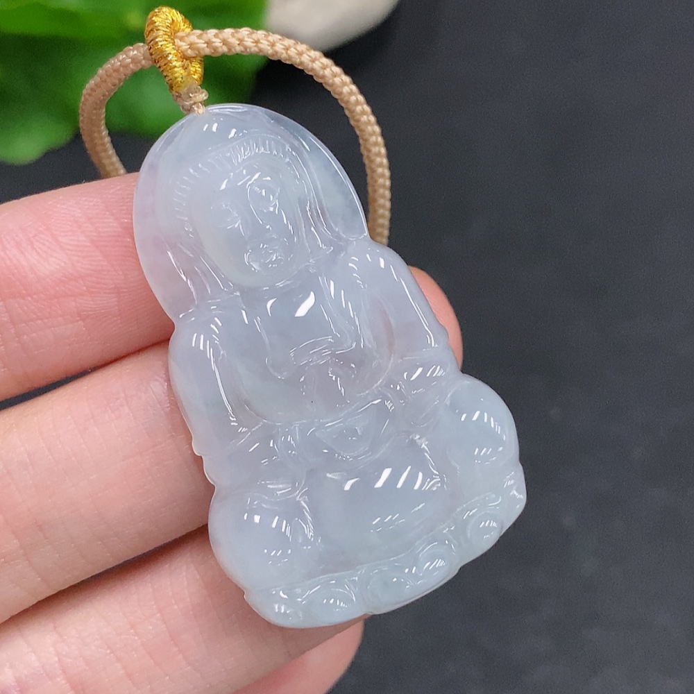 F35078161 Jadeite Guanyin Pendant, total weight including cord approximately 11.6g