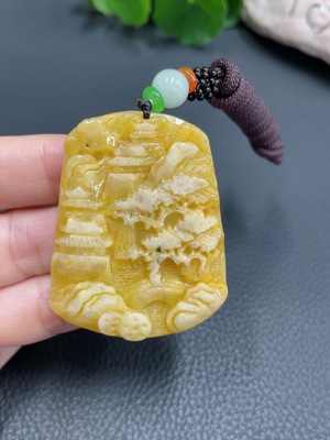 F22512268 JadeitePendant Landscape Plaque Color Origin Undetermined With Non-Grade A Beads Total Weight 28.486g