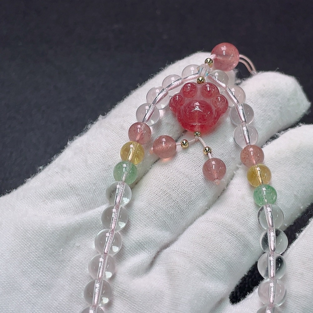 C33892031 Crystal bead strand with non-natural gemstones, non-gold, total weight approximately 18.77g, size 6.2-8.1mm